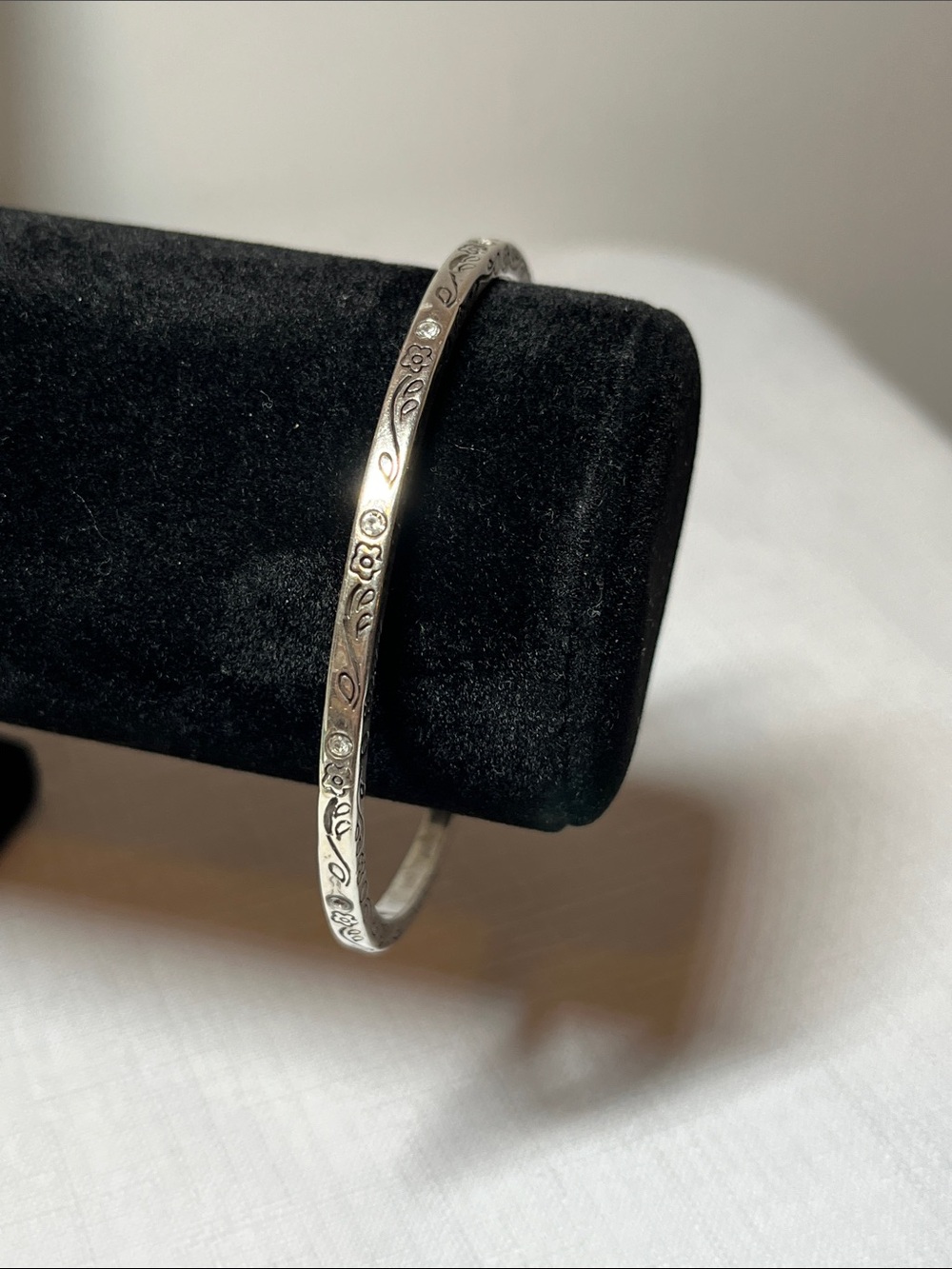 Cubic Zirconia 925 Sterling Silver Floral Thin Stackable Round Bangle Bracelet
